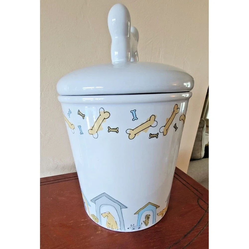 Signature Housewares Stoneware DOG TREAT  Jar Canister LID Bone Handle